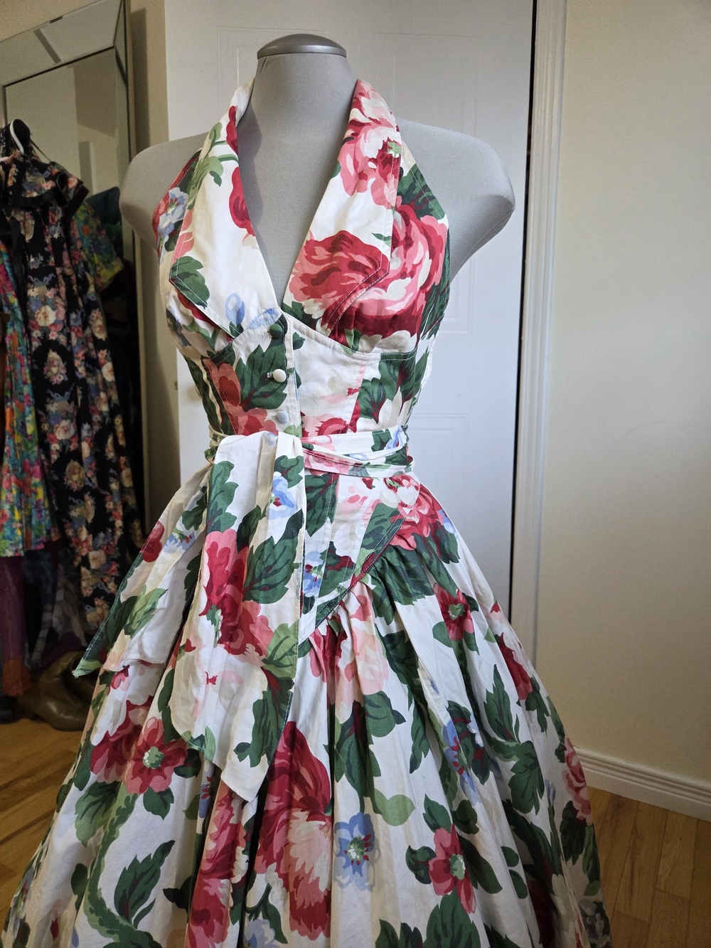 Vintage Karen Alexander Floral Halter Dress | Romantic Garden Print | Full Skirt